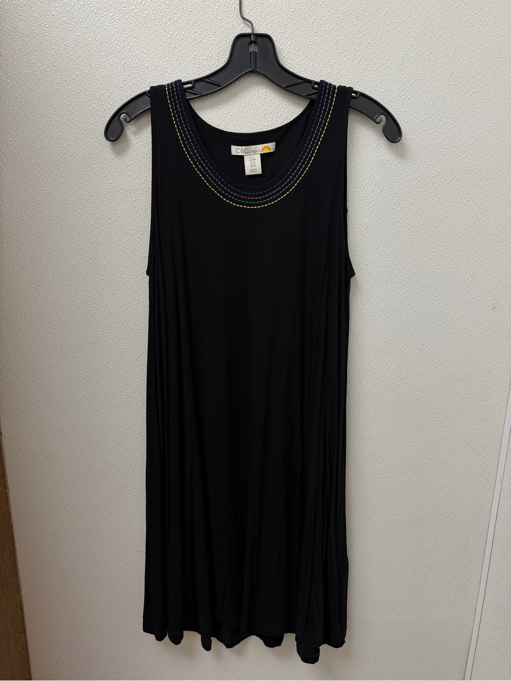 C&C California Black Midi Dress with Multicolor Beaded Neckline